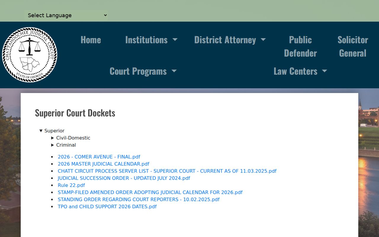 Chattahoochee County civil docket circuit docket page