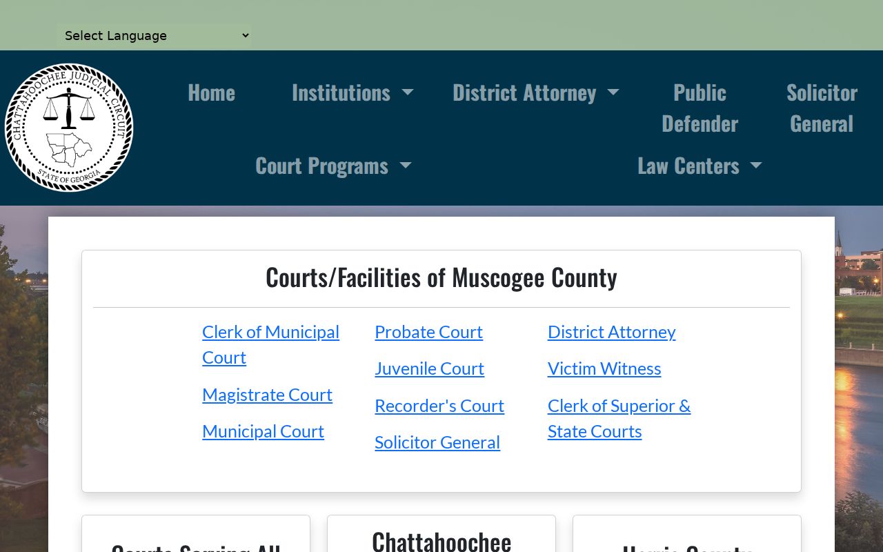 Chattahoochee County court calendar circuit institutions