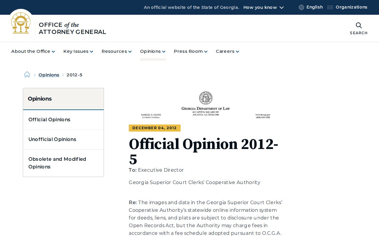Chattahoochee County traffic court records reference showing Georgia public-record access opinion