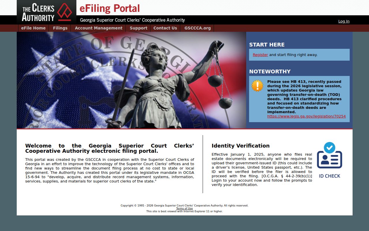 Chattahoochee County traffic court records reference showing GSCCCA eFile land-record controls